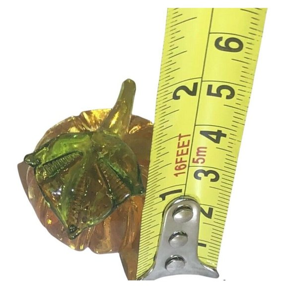 Hand Blown Art Glass Orange 1”x1.25” pumpkin Green Stem Paperweight Decor VTG - Picture 9 of 9